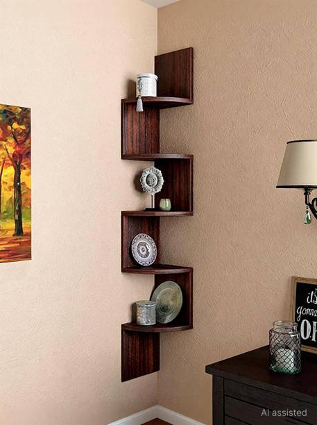 TheNextStore  Zigzag Shelf | Corner Wall Shelf | Corner Rack | Corner Shelf For Living Room | Corner Shelf For Room | Corner Rack For Wall | Corner Shelf For Office Wooden Wall Shelf (Number of Shelves - 5, Black) MDF (Medium Density Fiber) Wall Shelf MDF (Medium Density Fiber) Wall Shelf