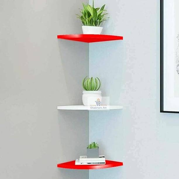 Heavenart Wooden Corner Floating Shelves, 3 Tiers Small Beautiful Wall Mounted Shelves Wooden, MDF (Medium Density Fiber) Wall Shelf