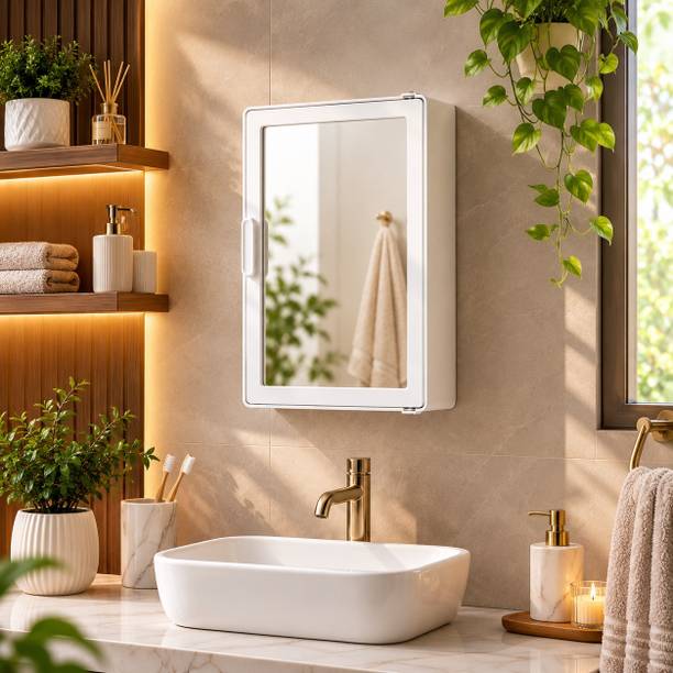 Zahab Bathroom Cabinet with Mirror Door | for Toiletries, Cosmetics & Medicines Glass, Plastic Wall Shelf