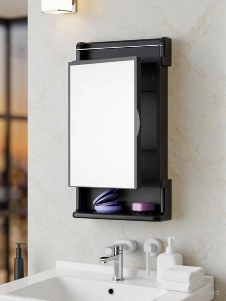 iSTAR Sleek Black Wall-Mounted Mirror Cabinet with Integrated Shelf and Towel Bar Acrylic Wall Shelf