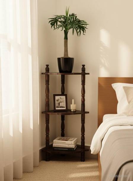 CRAFTSEXPORT Mini Corner Rack Side Table (Brown) Wooden Wall Shelf