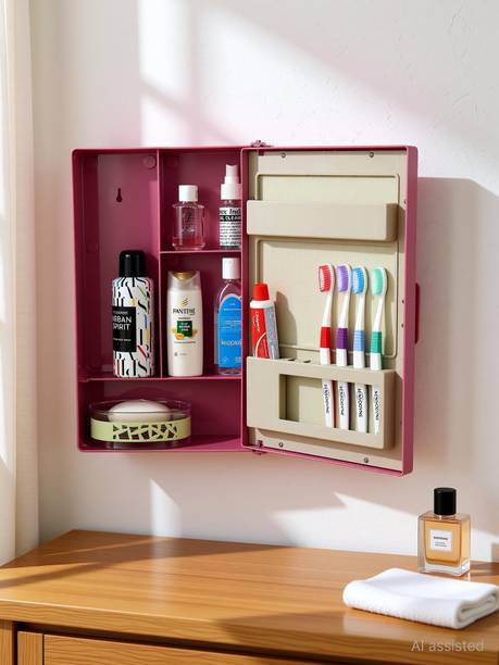 Zahab Bathroom Storage Cabinet With Mirror Basin Cabinet 10 x 12 inch Magenta Plastic Wall Shelf