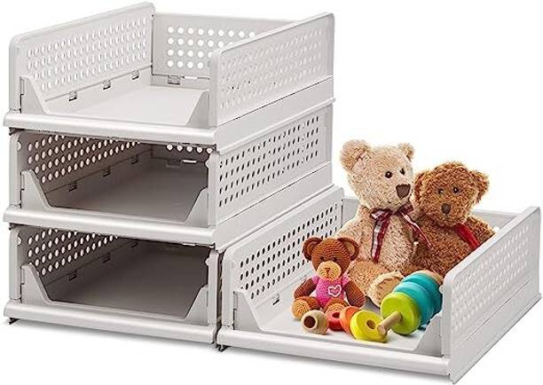 Sorath Multipurpose Foldable Storage Basket Wardrobe Organizers for clothes (Pack of 4) PVC Collapsible Wardrobe