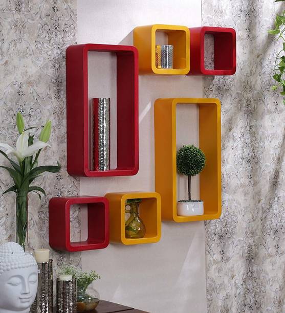 Maaz Handicrafts Cube Shape Wall Shelves Set Of 6 Modern Rectangle MDF (Medium Density Fiber) Wall Shelf