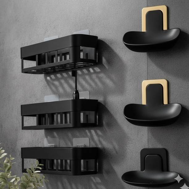 HATMEET Plastic Bathroom Rack Storage Shelves Soap Dish Stand Holder Pack of 6 Plastic Wall Shelf