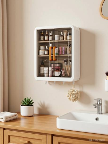 GLOXY Bathroom Cabinet with 2 Doors Storage Cabinet for Essentials, Skincare & Makeup Plastic Wall Shelf