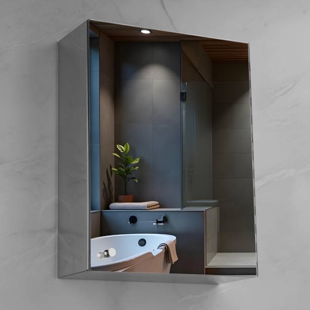 RIOMAX Stainless Wall Mounted Bathroom Mirror Cabinet/Mirror Cabinet (12*18 Inch) Stainless Steel Wall Shelf