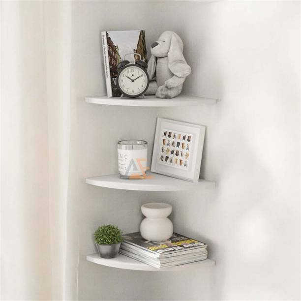 Stylish Art Maker Wall Mounted Corner 3 Tiers Shelf for Home&Office Kitchen/Bathroom Shelf (White) MDF (Medium Density Fiber), Wooden Wall Shelf