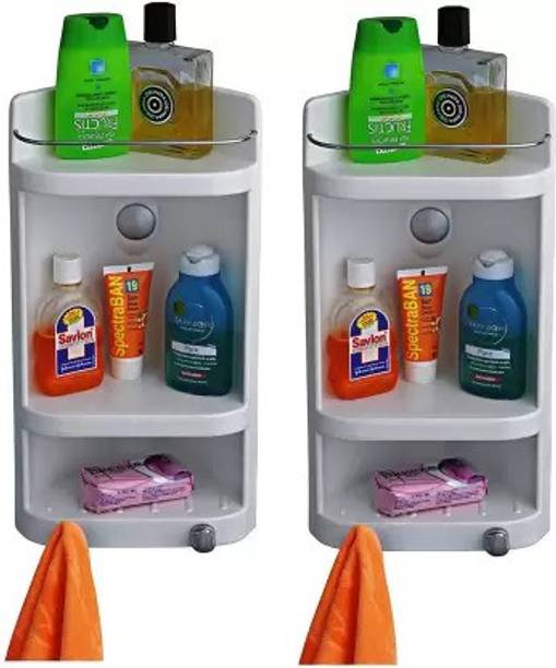 CIPLA PLAST Plastic Bathroom Corner Cabinet (Set Of 2) Caddy Small (Number of Shelves 3) Plastic Wall Shelf