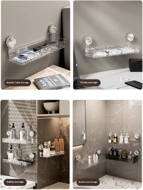 Linear Transparent Acrylic Storage Rack with Strong Suction Cups Acrylic Wall Shelf
