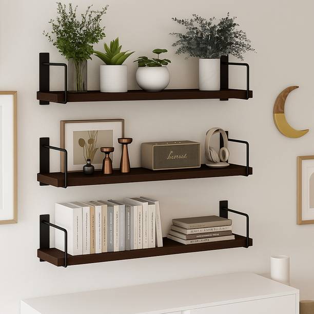 Dime Store Wall Shelf Floating Shelf with Metal Brackets for Living Room, Bedroom & Office Wooden Wall Shelf