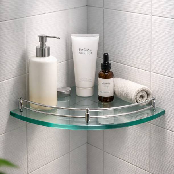 Garbnoire Glass Corner Shelf, Bathroom Shelf, Bathroom Accessories for Home Decor Glass, Stainless Steel Wall Shelf