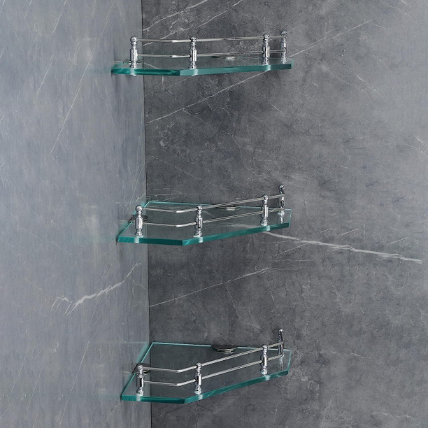 Flipkart SmartBuy Diamond Shape Transparent Glass Storage Corner Shelf (9 X 9 Inch) (Pack of 3) Glass Wall Shelf