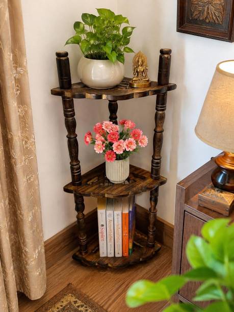 VUDORACRAFTS Handcrafted 3 Tier Wooden Corner Display Rack Brown Wooden Wall Shelf
