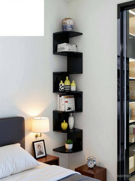 woodinzo Wooden Wall Zigzag Wall Racks Shelf For Home Decor Living Room , Bedroom MDF (Medium Density Fiber), Wooden Wall Shelf