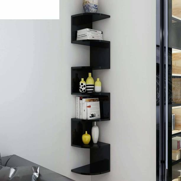 woodinzo Wooden Wall Zigzag Wall Racks Shelf For Home Decor Living Room , Bedroom MDF (Medium Density Fiber), Wooden Wall Shelf