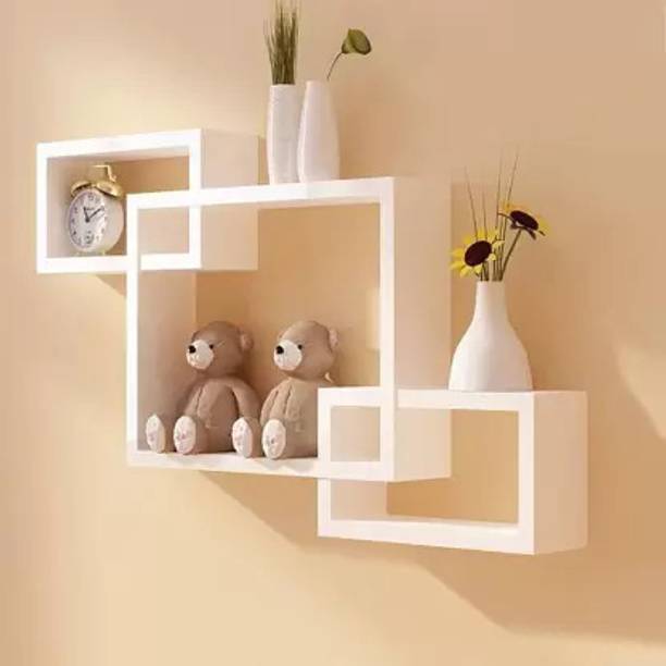 Green Decor Intersecting Square Shape Wall Mounted Shelf Rack for Bedroom & Living Room MDF (Medium Density Fiber) Wall Shelf