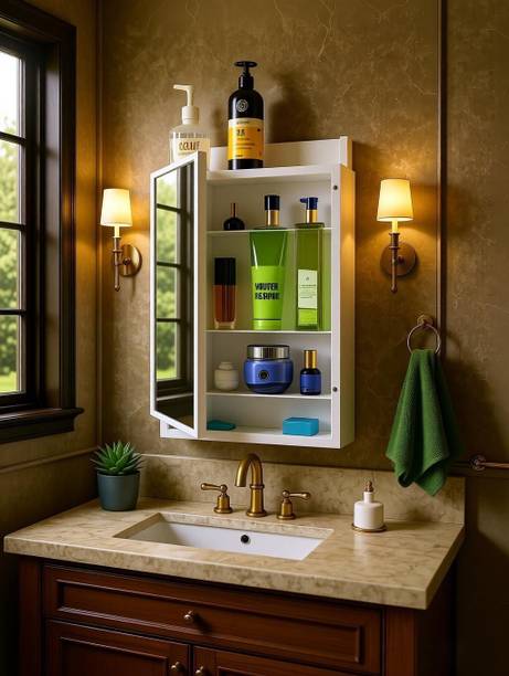 KRELIX Happer Plastic Premium Multipurpose Wall Mounted Storage Cabinet with Mirror Plastic Wall Shelf