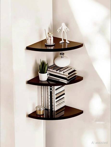 Livster Wall Mounted Corner 3 Tiers Shelf for Home&Office/Kitchen/Bathroom Shelf MDF (Medium Density Fiber) Wall Shelf