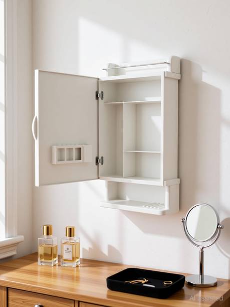Bath Queen Heavy Plastic Mirror Cabinet White Acrylic Wall Shelf