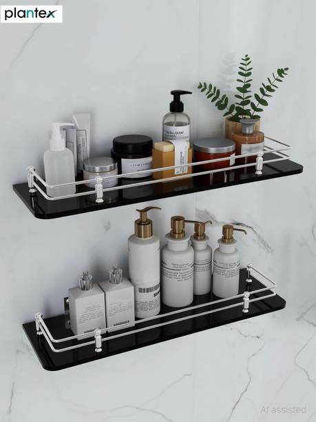 Impulse by Plantex Premium Black Glass Shelf for Living Room Bathroom Accessories(Polish,18x6 Inch) Glass Wall Shelf