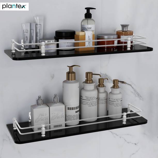 Impulse by Plantex Premium Black Glass Shelf for Living Room Bathroom Accessories(Polish,18x6 Inch) Glass Wall Shelf