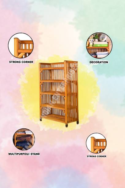 INDIAN ENTERPRISES Space-Saving Bamboo 5-Tier Shelf for Home Use Bamboo Collapsible Shoe Stand