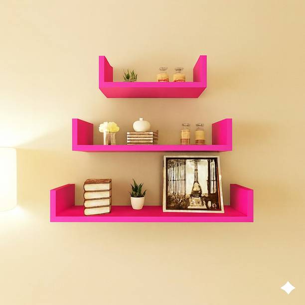 vk interprises Pnk U Wooden Wall Shelf