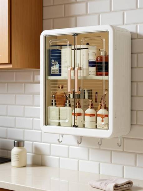 KUVYA ESKIA Bathroom Storage Cabinet Organizer Bathroom Shelf | Multipurpose Kitchen Plastic Wall Shelf