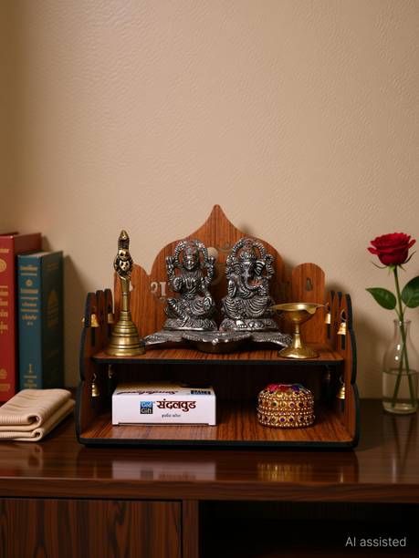 Gojeeva Premium Om Carved Pattern Devghar, Set-Top Box Stand Wooden Mandir Temple(DIY) Wooden Wall Shelf