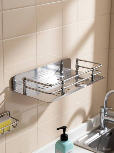 vyapt Multi Purpose Wall-Mounted Bathroom Shelf with Railing, Rust-Proof (9x5 In