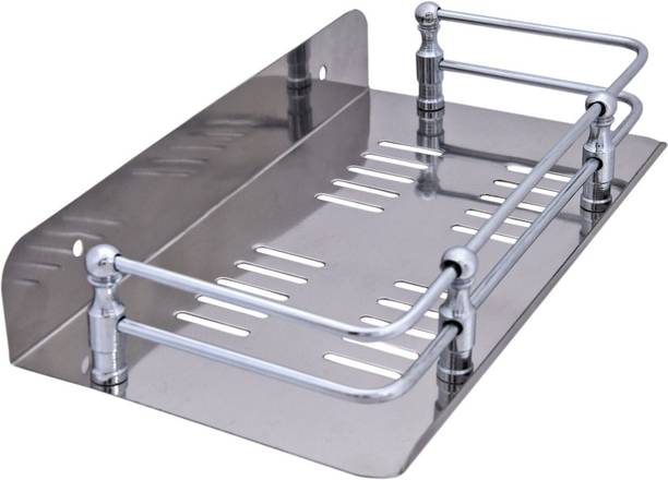 vyapt Multi Purpose Wall-Mounted Bathroom Shelf with Railing, Rust-Proof (9x5 Inch) Stainless Steel Wall Shelf