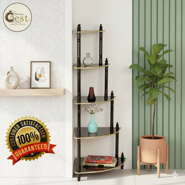 Charming Nest Stylish Wooden Corner Stand 5 Tier | Space Saving Rack for Bedroom, Hall, Office Wooden Wall Shelf