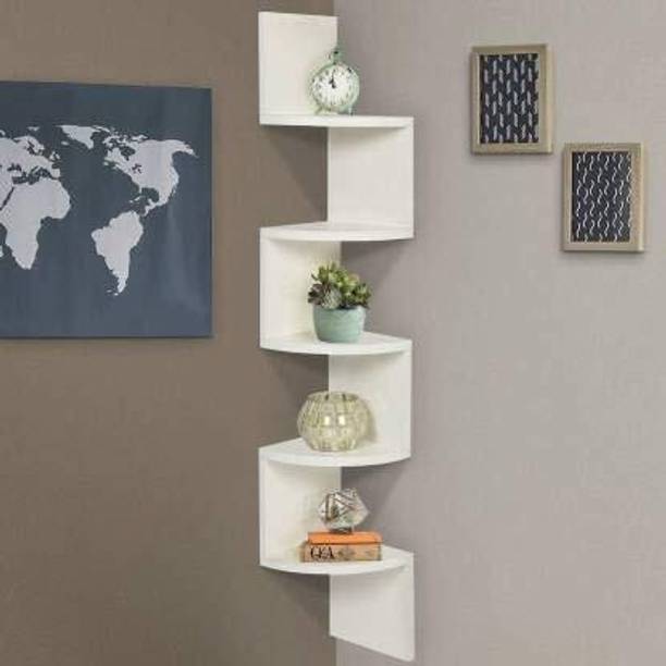 Decozen Wooden Wall Shelves | Corner Hanging Shelf Wooden, MDF (Medium Density Fiber) Wall Shelf