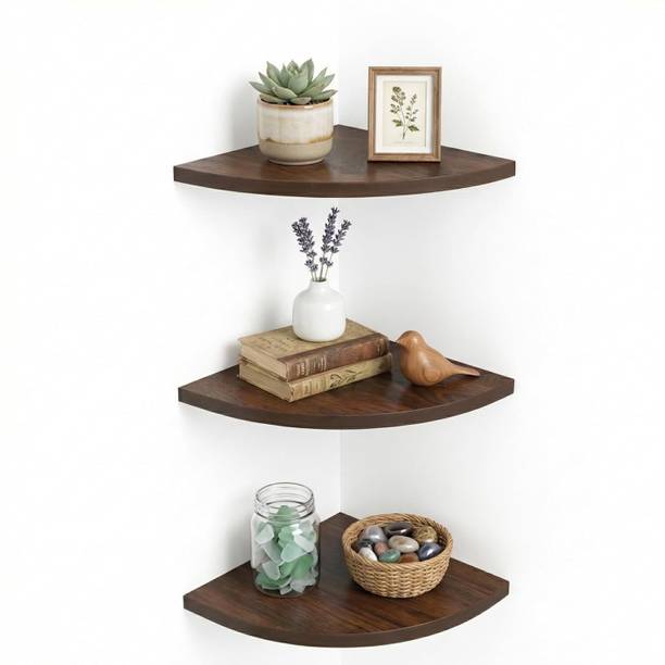 DECO HUB Deco hub 3 Tier Corner Wall Shelf | Floating Corner Rack Wooden Wall Shelf