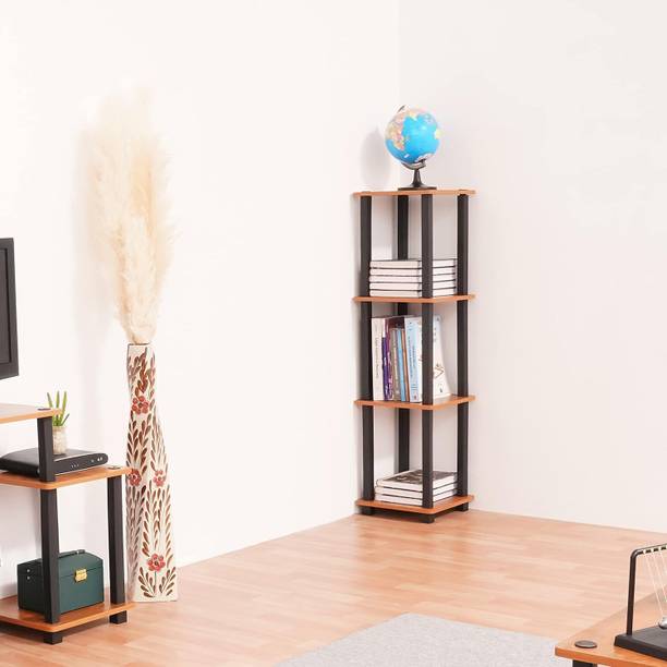 Livzing Turn N Tube 4 Tier Wooden Bookshelves for Living Room, Office - Corner shelf Wooden Wall Shelf