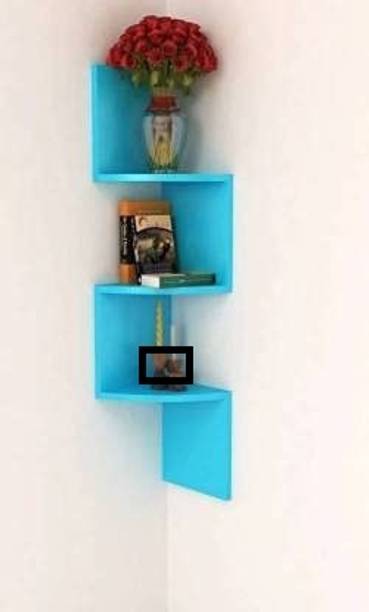 WallHeaven igzag Floating Wall Mount Shelf Corner Stand Side Shelf Wooden Book Shelf MDF (Medium Density Fiber) Wall Shelf