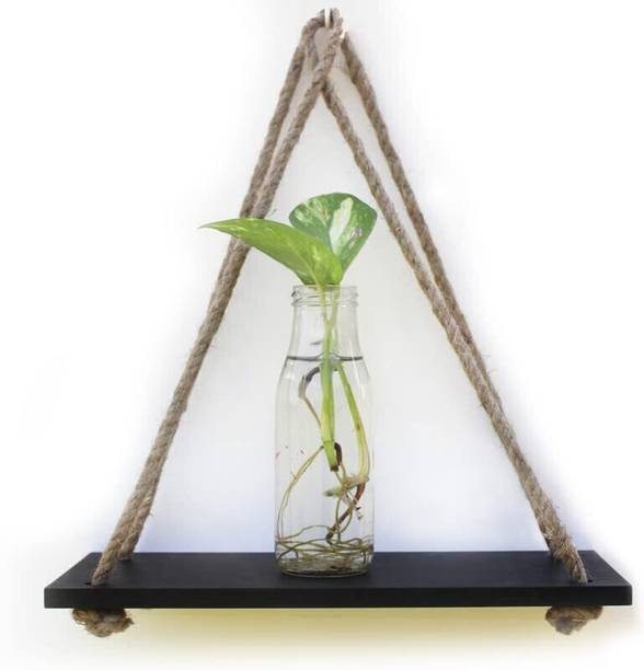 Flipkart SmartBuy Black Wood 1 Layer Wall Floating Wall Shelf Wall Floating Jute Rope Shelves Wooden Wall Shelf