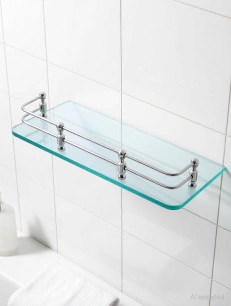 Epraiser EZ-167 Premium Quality Glass with Chrome Finished Parts (15 x 6 inches) Glass Wall Shelf