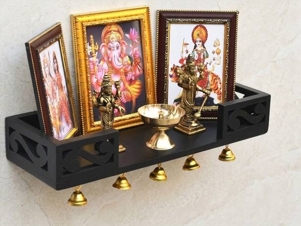 Aviora MDF Decorative Pooja Wall Shelf with Bell Hooks MDF (Medium Density Fiber) Wall Shelf