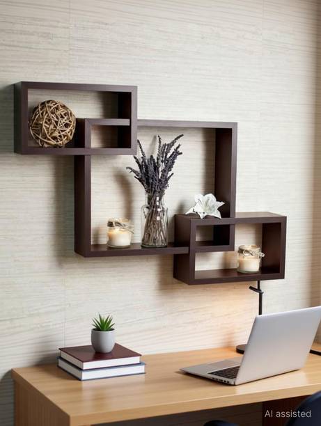 Eco Handicrafts Wall Decoration Shelf Rack MDF Wall Shelf (Number of Shelves - 3, Brown ) Wooden Wall Shelf