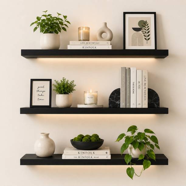 CHARMWUD Premium Floating Display Shelf Set Wooden, MDF (Medium Density Fiber) Wall Shelf