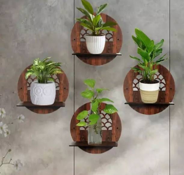 Trust Zone Pot Stand Set of 4 Piece Decorative Wooden Wall Hanging for Home Decor Office Wooden Wall Shelf