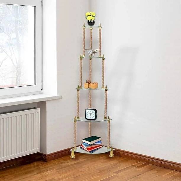 DPH Glass shelf , Toughened Glass Corner , Premium decorative piece for home. Glass, Aluminium Wall Shelf