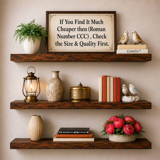 ELANITH Set of 3 Floating Wall Shelves Wooden Wall Shelf Wooden Wall Shelf