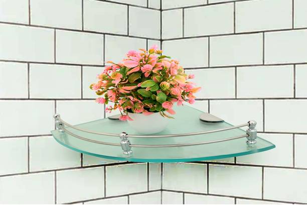 nimd beautic Glass Corner WallShelf Rack for Bathroom, Living Room in Home Decor (9×9 Inches) Glass Wall Shelf