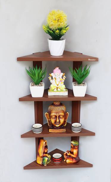 mahaakaay Triangle Engineered Wood Corner Shelf Display Rack Color Classic Walnut Particle Board Wall Shelf