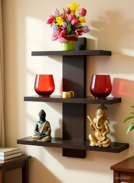 Hindwood wooden wall shelves BROWN MDF (Medium Density Fiber), Wooden Wall Shelf