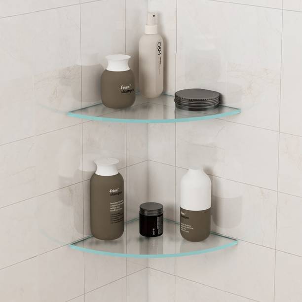 ModDwell Corner Shelf 230mm – Clear Glass, Quadrant Shape, Without Railing Glass Wall Shelf