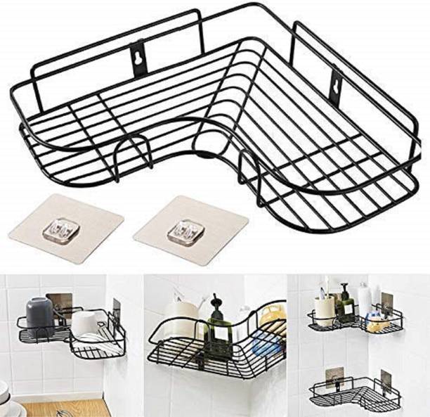Character Multipurpose Self Adhesive Wall-Mounted Corner Storage Rack Bathroom Stainless Steel Wall Shelf